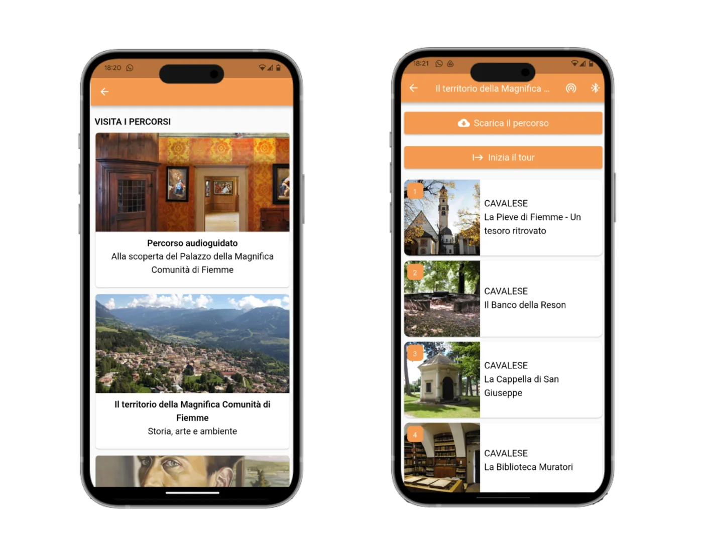Schermate MobiCult con percorsi e tappe multimediali per la visita