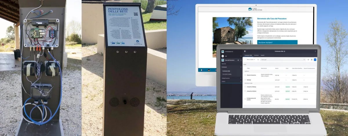 Totem e piattaforma di gestione della Casa del Pescatore di Sirmione